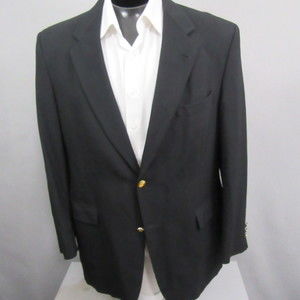 Austin Mens Blazer 44R Black Gold Buttons Pure New Wool Single Vent